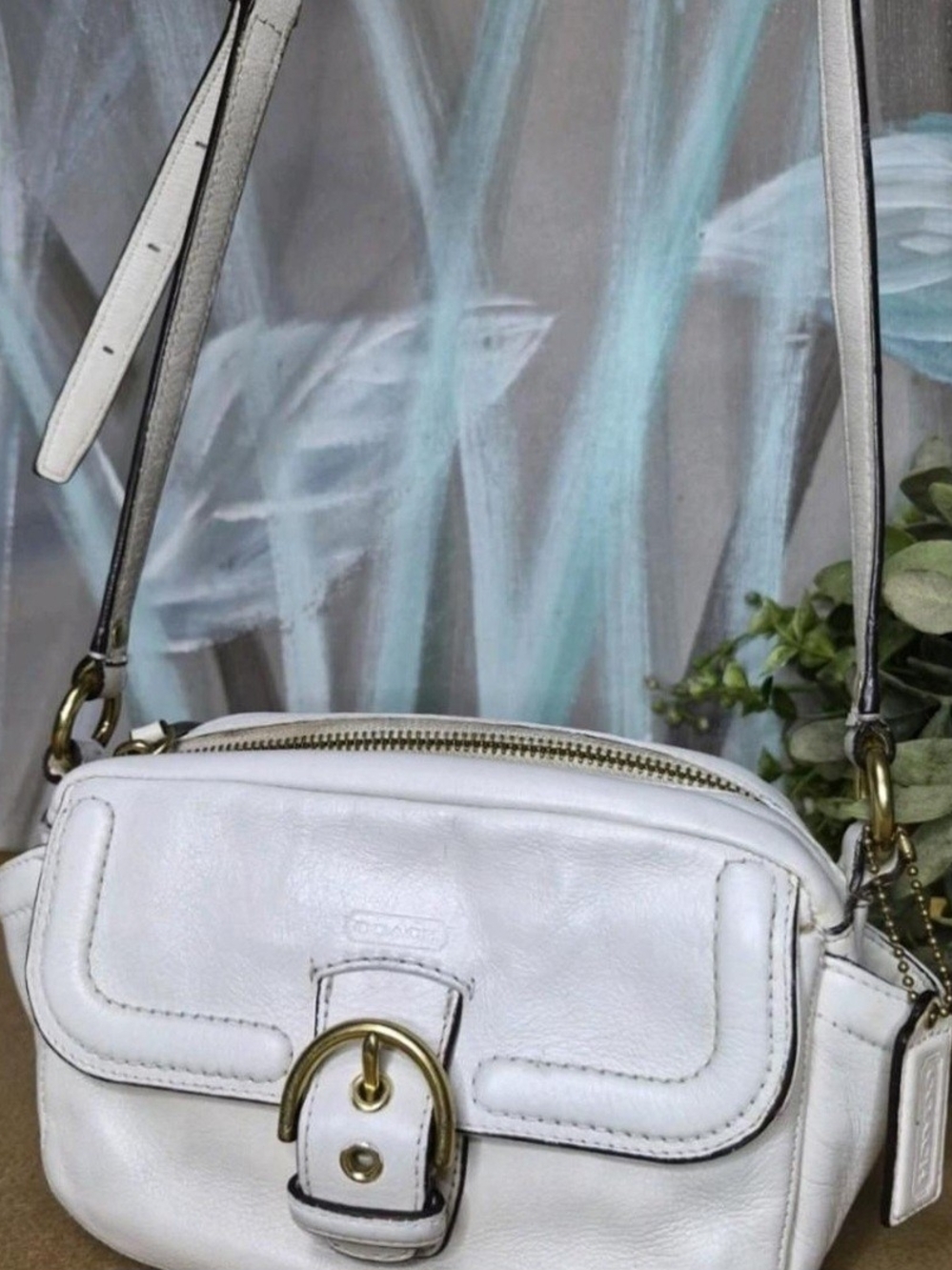 Coach White Leather Crossbody Bag with Gold Hardware